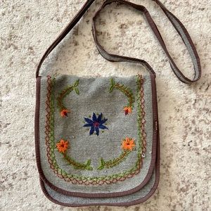 Vintage Embroidered Hemp PrAna Cross Body Bag